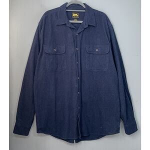Navy Blue Mens Size 2XLT Tall Chamois Flannel Button Up Shirt Workwear Cabincore